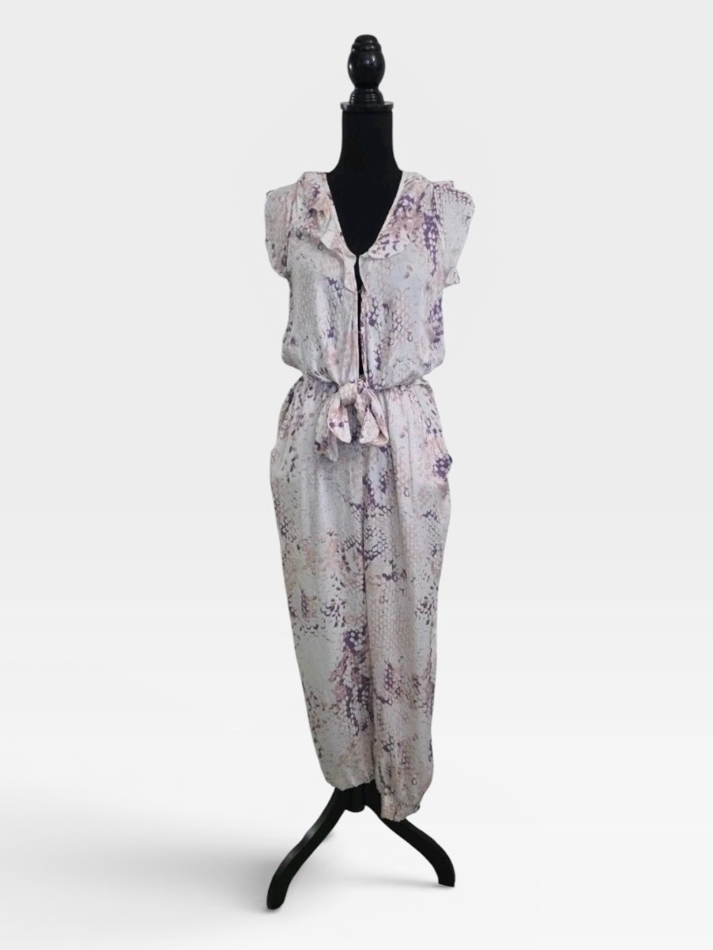 Vintage Havana Lavender Snake-Print Tie-Waist Jumpsuit